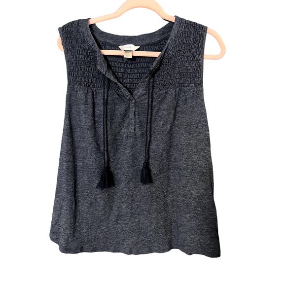 CJ Banks 1X Tassles Tank Top Boho Blue Pleated Tie Up V-Neck Plus Size Comfort - Picture 1 of 8